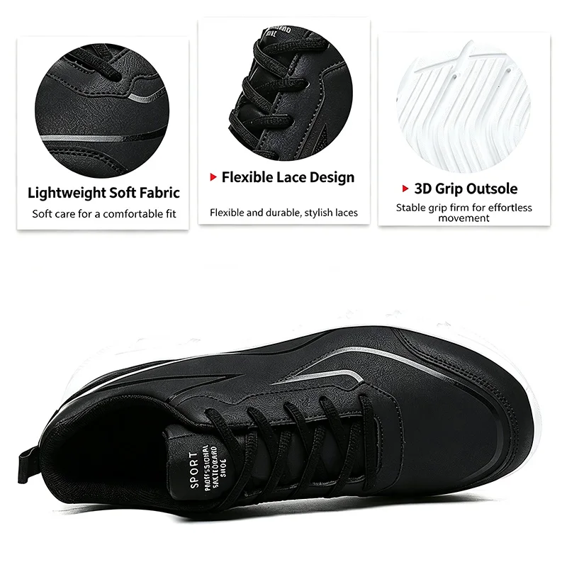 Herren Herbst PU Wasserdichte Sneaker Lässige Sportschuhe Langlebige Lauf- und Tennisschuhe Rutschfeste Sohle Minimalistische Wanderschuhe – Detail 3