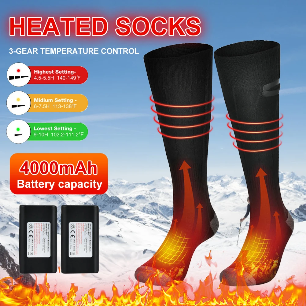 Winter Electric Heated Socks with Portable Power Bank Adjustable 3 Temperature Settings Heating Socks Unisex for Outdoor Travel