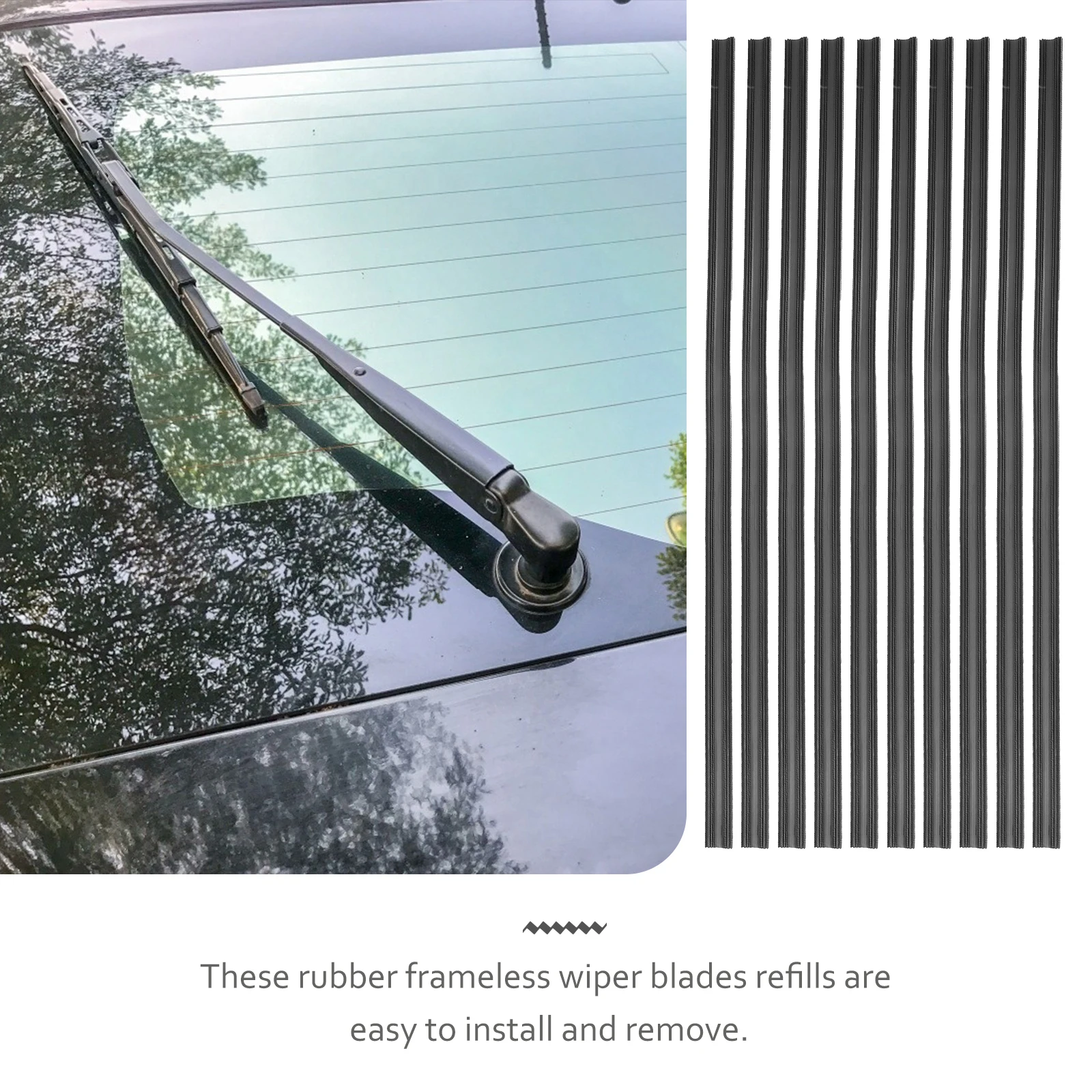 

10Pcs Premium Frameless Rain Wiper Blades Refills Rubber Strips Easy Install For Vehicles