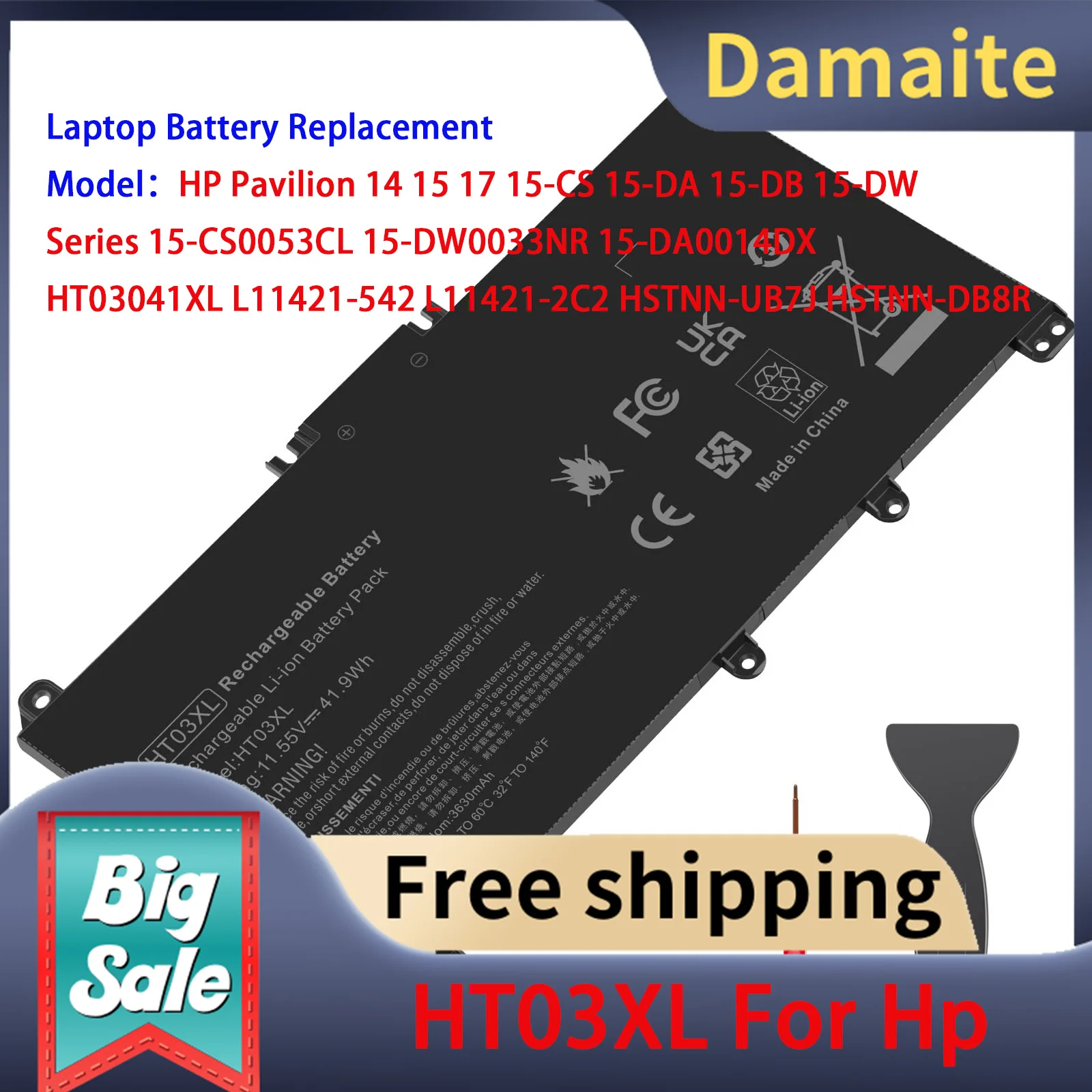 Damaite 11.55V HT03XL L11119-855 Laptop Battery for HP Pavilion 14-CE 14-CF 14-DF 15-CS 15-DA 15-DB 15-DW 17-by 17-CA