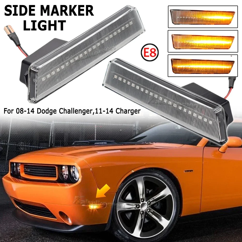 

2PCS LED Dynamic Side Marker Turn Signal Light Sequential Lamp For Dodge Challenger 2008-2014 Charger 2011-2014