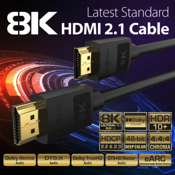 긴 8K HDMI 2.1 케이블, 48Gbps, 고속 편조 코드-4K@120Hz 8K@60Hz, Roku TV/PS5/PS4/HDTV/RTX 3080 3090과 호환 가능