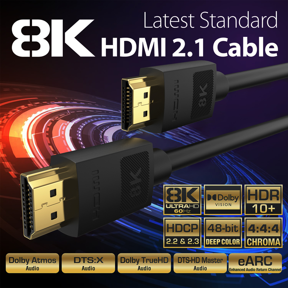  Long 8K HDMI 2.1 Cables, 48Gbps , High Speed Braided Cord-4K@120Hz 8K@60Hz, Compatible With Roku TV/PS5/PS4/HDTV/RTX 3080 3090 