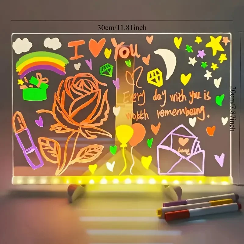 LED Note Board With Night Light Colorful 7 Pens DIY Acrylic Message Board Drawing Board For Kids Birthday Gift Advertising Board