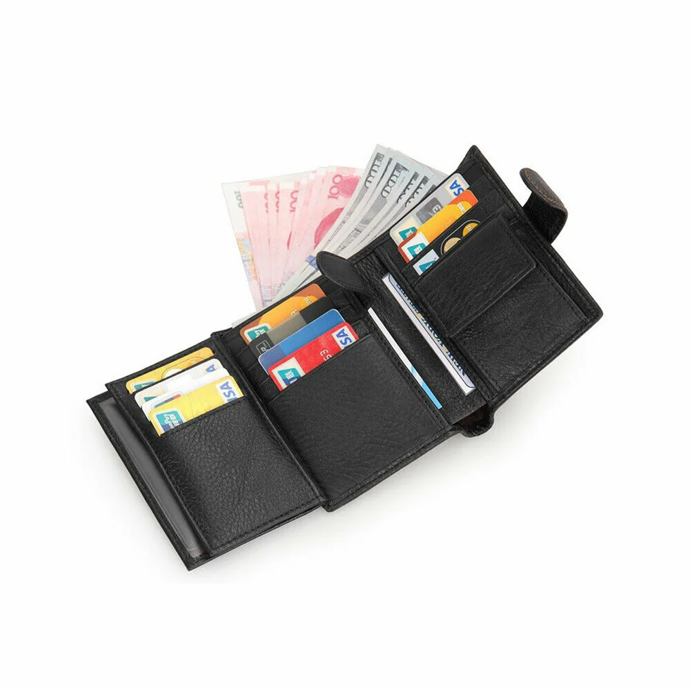 Mens กระเป๋าสตางค์หนังแท้ Slim ผู้ถือบัตรเครดิต Trifold กระเป๋าสตางค์ Rfid สำหรับ Cash Id Card Bank Card Driver 'S เอกสาร