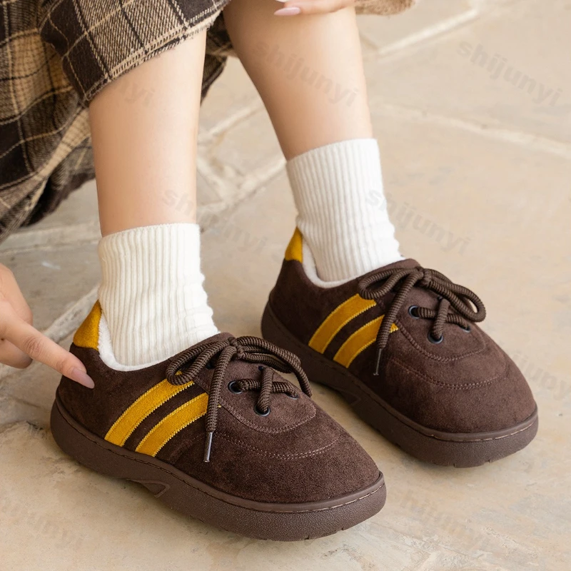 

Women's Platform Cotton Shoes 2025 Autumn Winter New Plush Thicken Indoor Home Shoes Outdoor Non Slip Fahsion Lace Up Warm Shoes