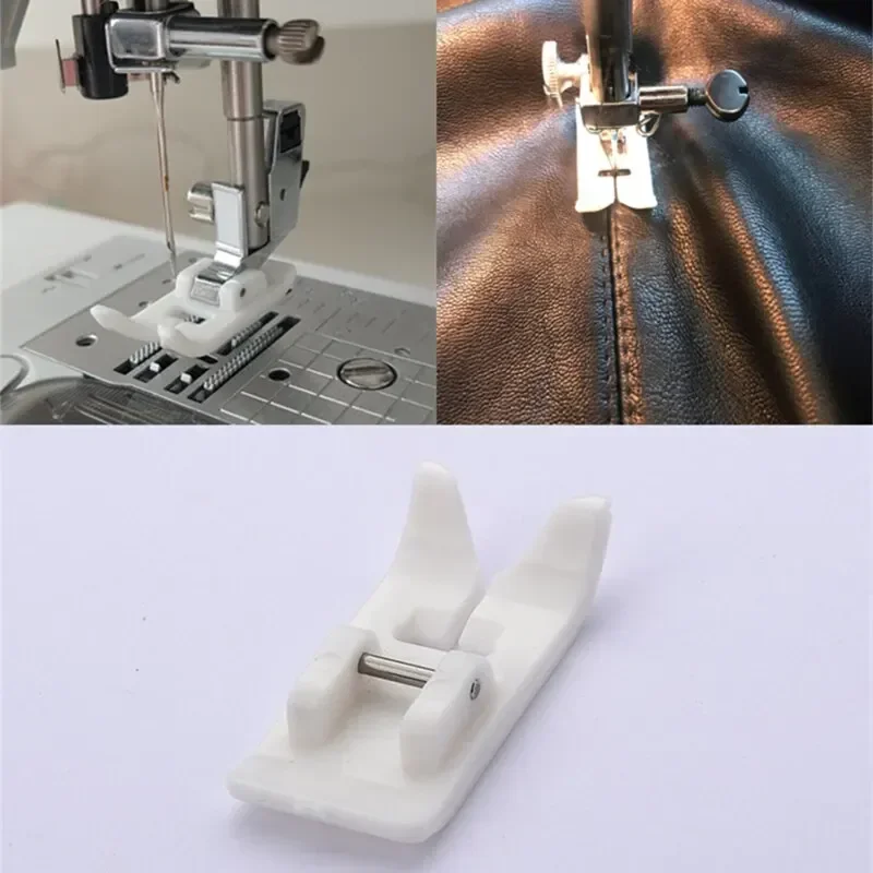 Roller Sewing Presser Foot Straight Stitch Leather Non-Stick Zigzag Teflon Sewing Machine Tool for All Low Shank Snap-On Singer