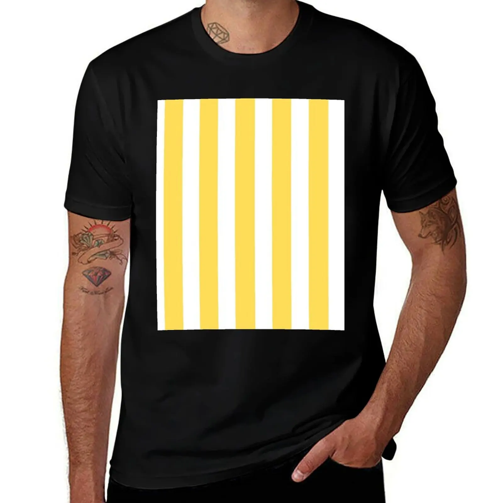 mustard yellow and white stripes T-Shirt valentines clothes aesthetic clothes topping shirts men