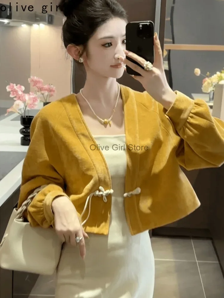 Women's Coat Traditional Chinese Clothing 2024 Spring Autumn Vintage Chinese Style Buckle Design Long Sleeve Top