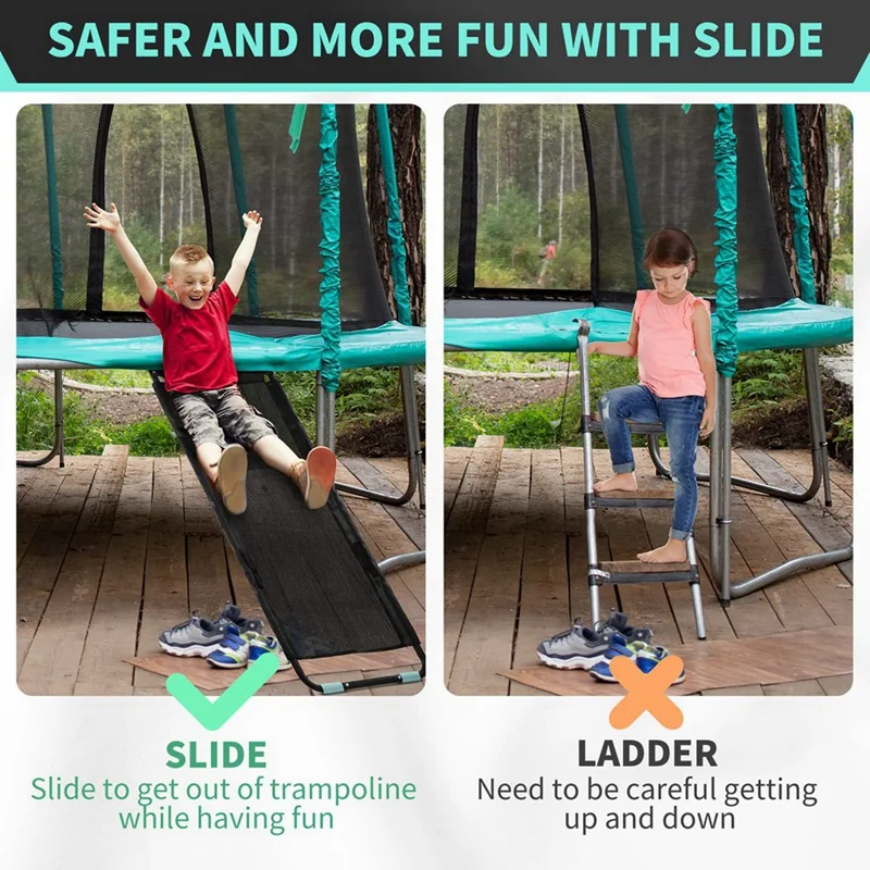 Universal Trampoline Slide With Handles,Outdoor Trampoline Slide Attachment For Kids Climb Up & Slide Down Durable Easy Install