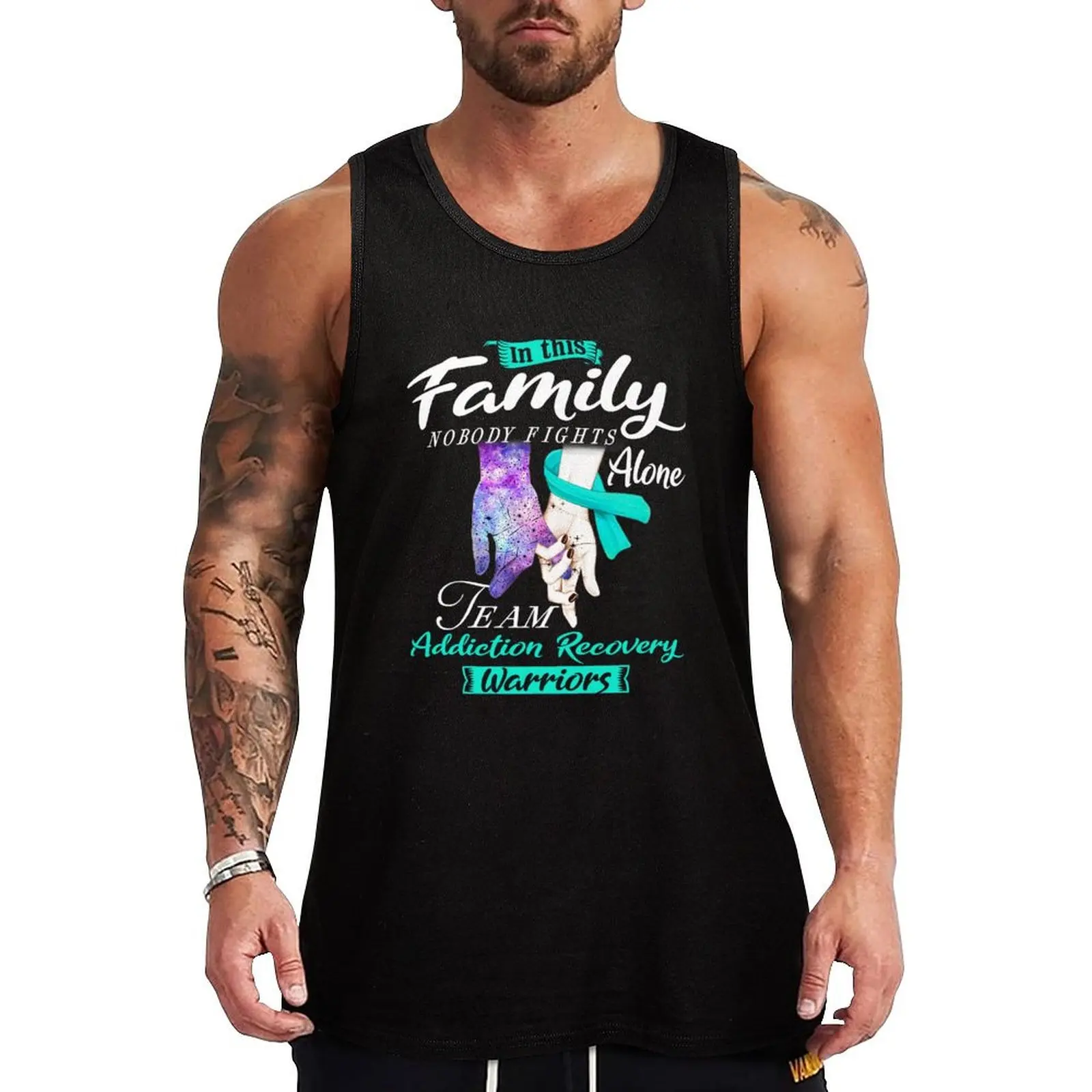 

In This Family Nobody Fights Alone Team Addiction Recovery Warrior Tank Top T-shirt man