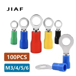 100PCS Ring Crimp Terminal RV1.25/3.5/5.5 Pre-insulated Ferrules Lugs Electrical Crimp Terminal RV1.25-5.5 Cable Wire Connector