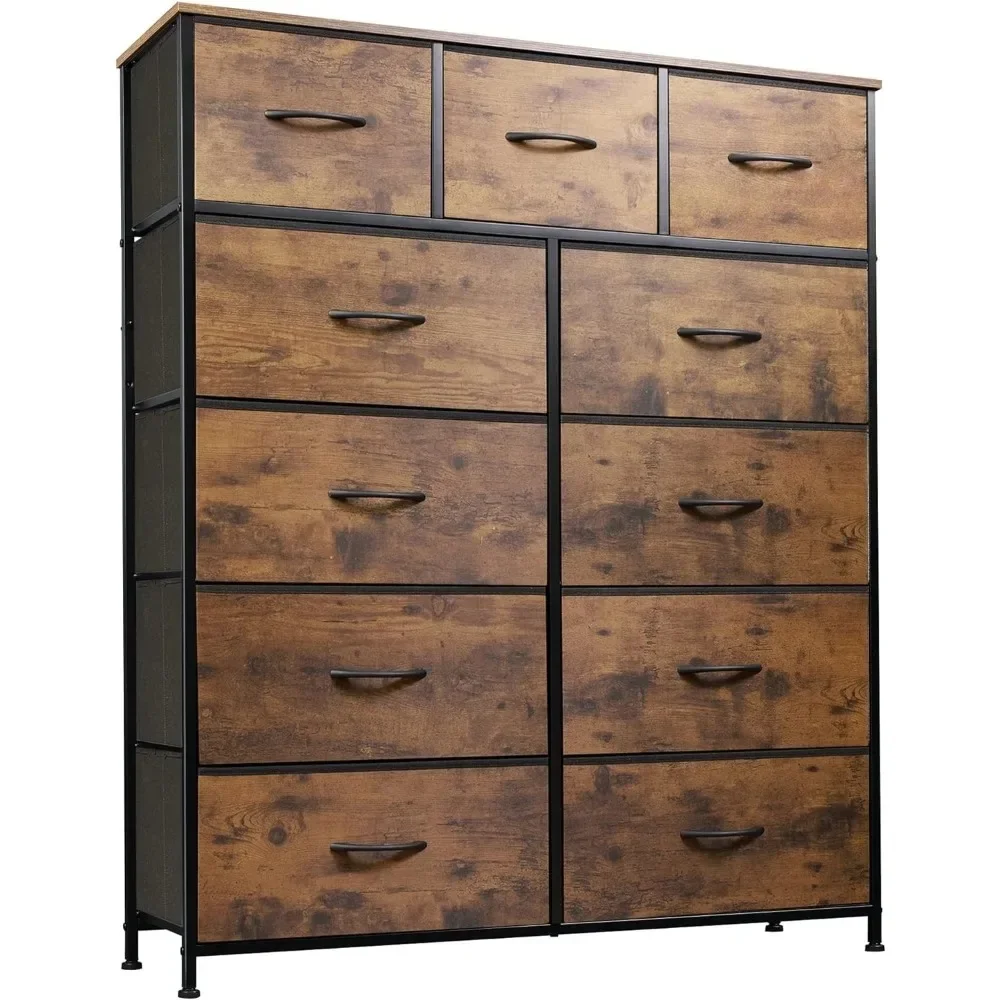 

11-Drawer Dresser, Fabric Storage Tower for Bedroom, Closets, Tall Chest Organizer Unit with Fabric Bins, Rustic Brown