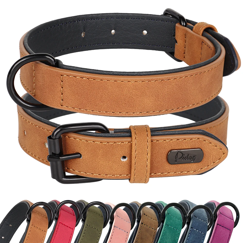Collar grande para perro, collares acolchados suaves para perro, Collar duradero de cuero Real para mascotas, Collar para perros grandes Rottweiler Labrador Pitbull