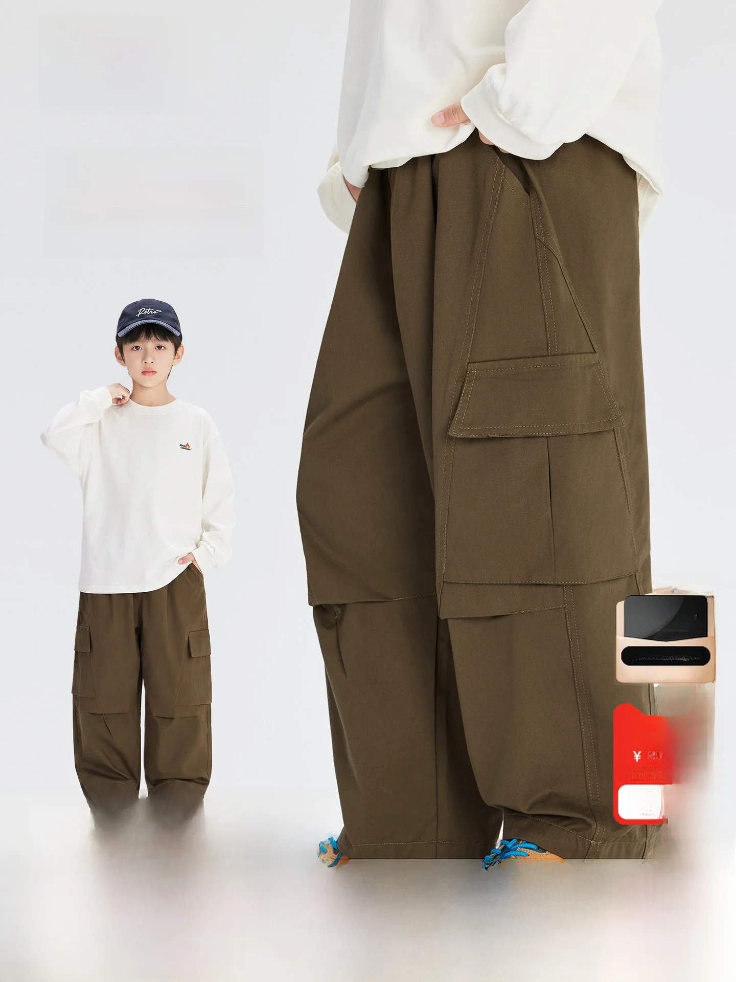 Pure Cotton Boys' Outdoor Wearable Trousers Autumn New Style Korean Style Workwear Pants for Kids Resistant to Wear And Tear