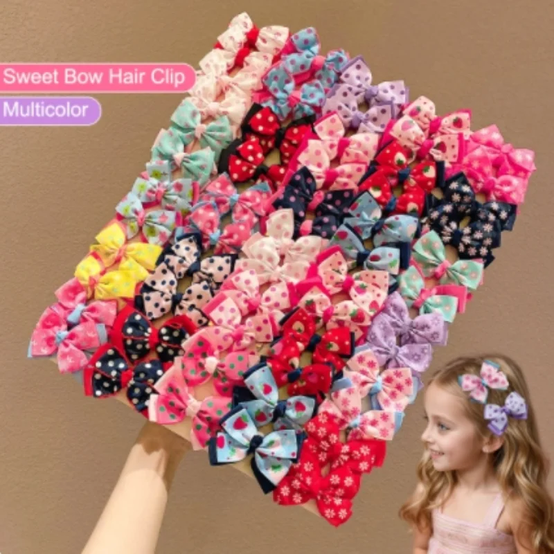 10Pcs Cute Bows Baby Hair Clips Floral Print Girls Princess Hairpins Barrettes Kids Hair Accessories