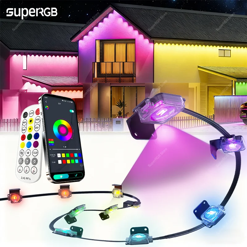 100フィート スマート屋外軒先RGBIC LEDライト Bluetoothアプリ制御 色変更 DIYシーンモード ハウスデコレーション フェスティバル照明