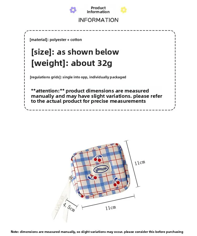 Koreanische Version der großen, karierten Kosmetiktasche, hochwertige kleine Kirsch-Damenbinde-Tasche, tragbare Mini-Aufbewahrungstasche, Bluetooth-Headset B – Detail 12