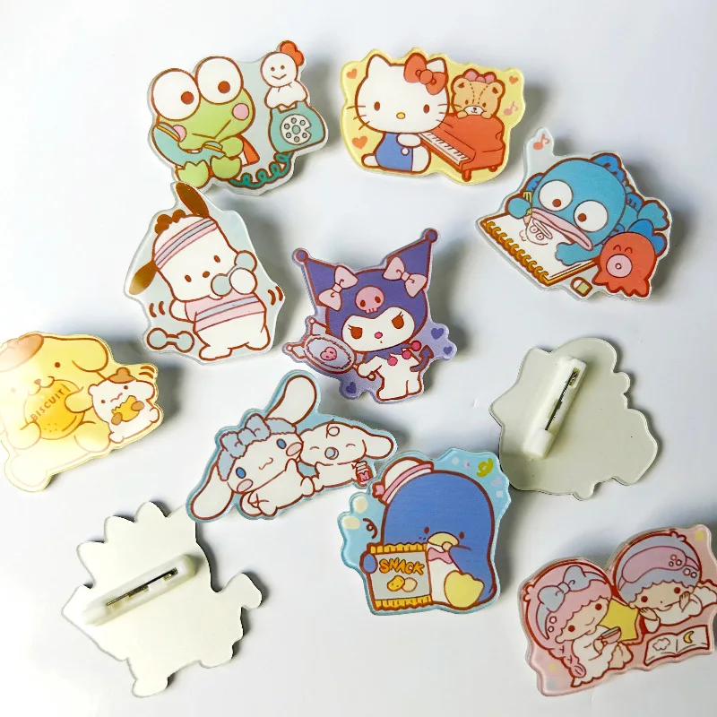 Sanrio Anime Peripherals Brooch Cute Cartoon Figure Kuromis HelloKittys Melodys Emblem Boys Girls Clothing Bag Pin Birthday Gift