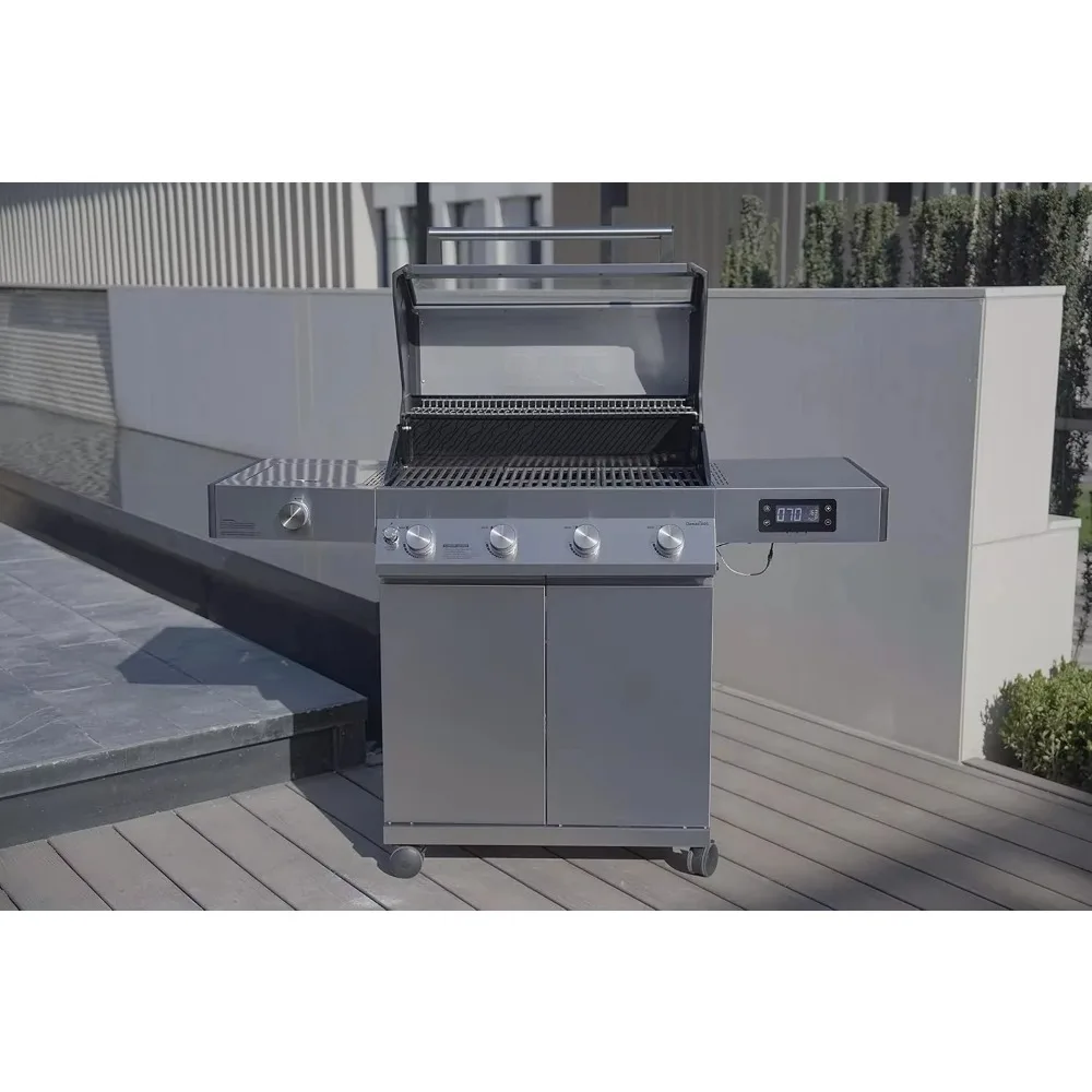 Monument Grills Denali 405 4-Burner Liquid Propane Gas Smart BBQ Grill Stainless Steel with BBQ Cover(2 items)