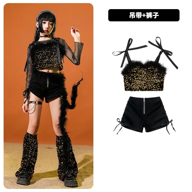 الأطفال في سن المراهقة فتاة الجاز الذهب الترتر الهيب هوب مرحلة عرض الأزياء سترة بانت السراويل مجموعات الدعاوى الاطفال أزياء مسرحية الملابس