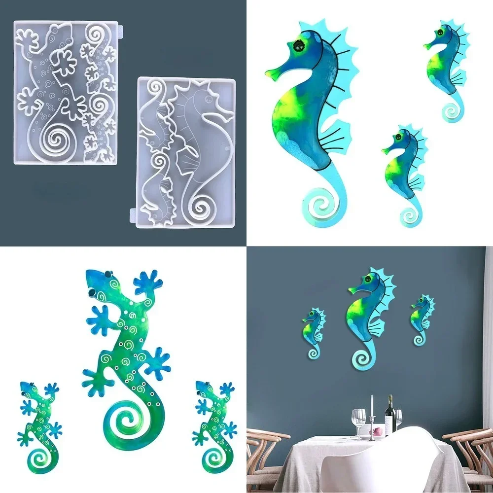 3D Gecko Resin Mold DIY Handmade Epoxy Silicone Molds Sea Horse Gecko Wall Decoration Home Office Bedroom Ornament Decoration