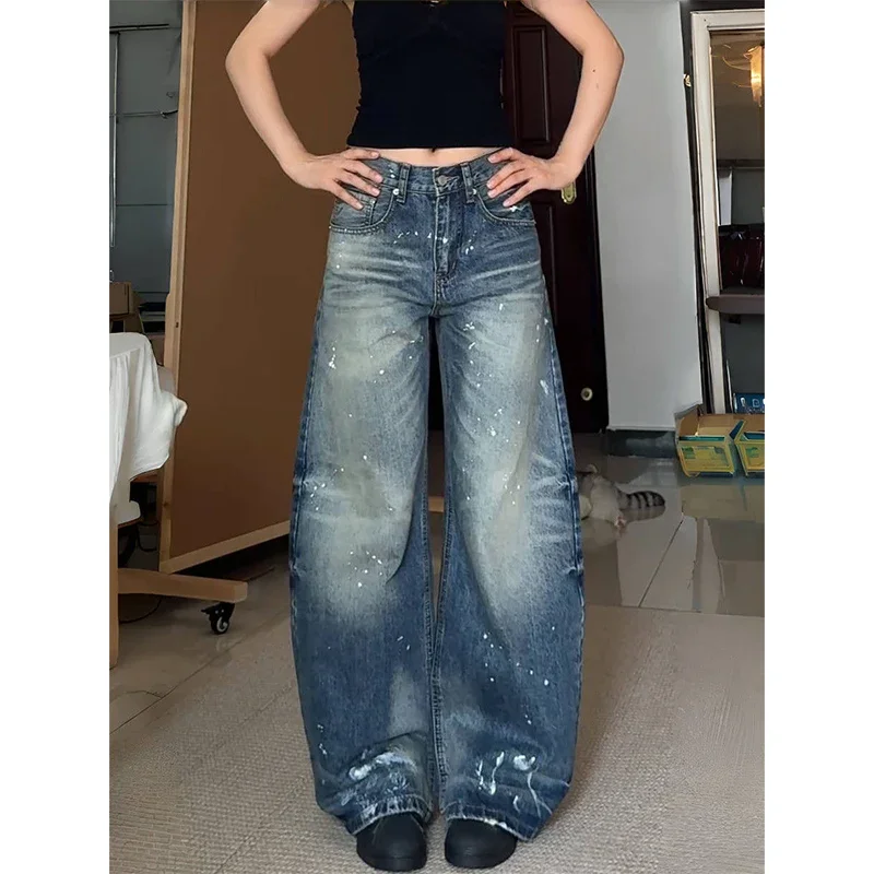 

Women Vintage Blue Y2k Baggy Boyfriend Jeans 2025 Autumn Harajuku Wide Leg Denim Trousers Streetwear Oversize 2000s 90s Pants