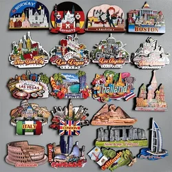 Russia Thailand Dubai Austria Las Vegas New York USA Germany Norway Italy London Wooden Fridge Magnets Tourist Souvenir