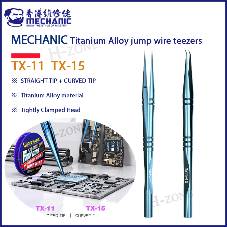 MECHANIC TX-11 TX15 Jump Wire Tweezers Titanium Alloy High Hardness Ultra-Precise Non-magnetic Tweezers for Phone IC Chip Repair