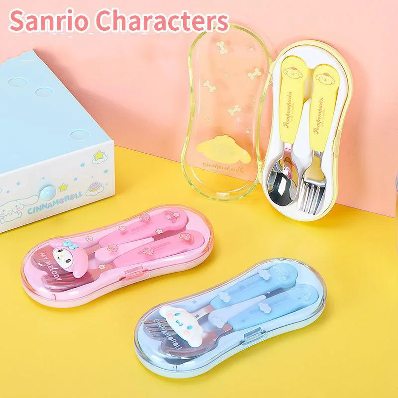 

Sanliou Stainless Steel Tableware Suit Kawaii Cartoon Cinnamoroll Mymelody Pompom Purin Creative Portable Children's Fork Spoon