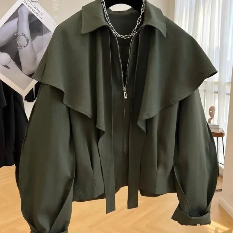 

Design Sense Casual Short Cape Jacket Women's 2023 Spring And Autumn Jacket Fashion Loose Collar Top