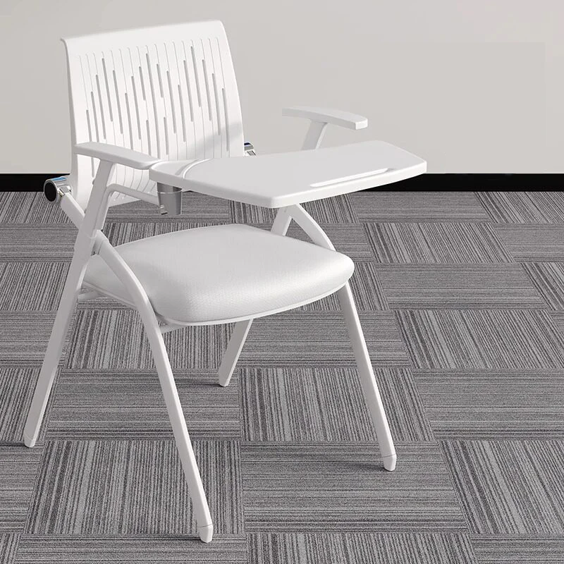 

#White collapsible training chair with writing pad and upholstered seat, ergonomic, suitable for classroom meeting rooms