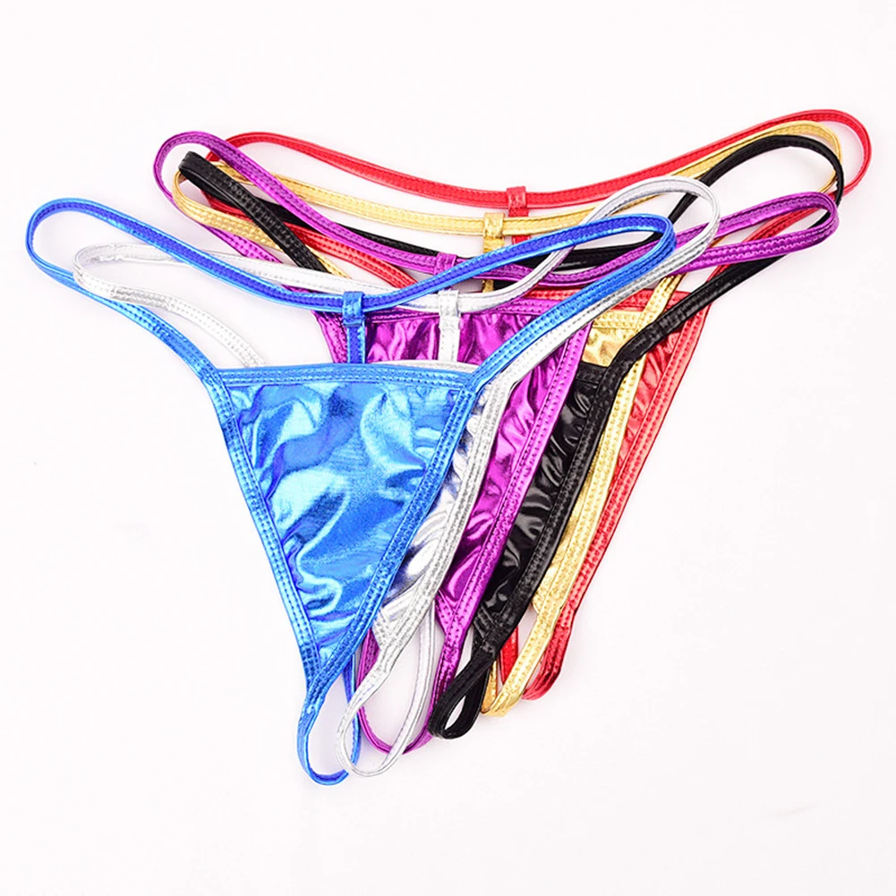 Womens Panties Ladies Underwear Patent Leather Low Rise Sexy Beach Swimwear G-String Thongs Knickers Tight T Pants Nightwear