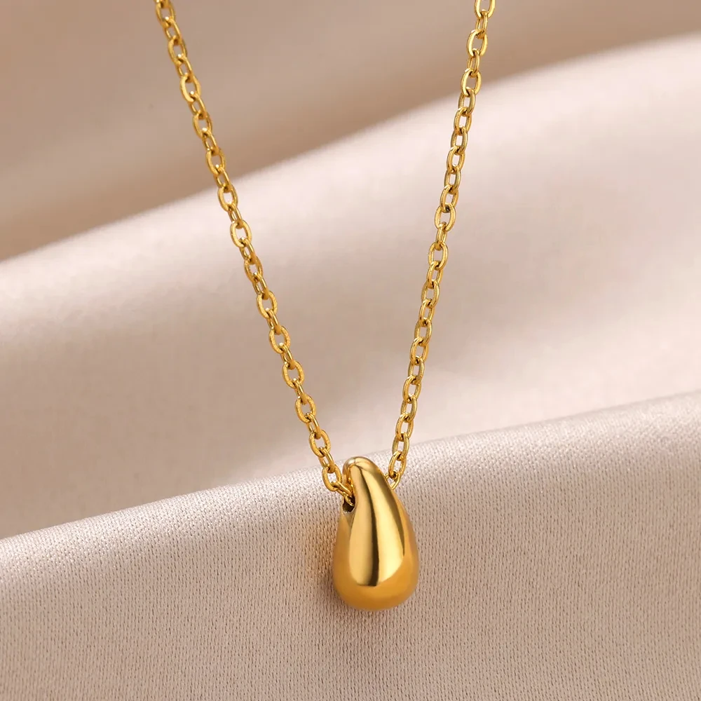 Vintage Glossy Thick Teardrop Necklace for Women Stainless Steel Gold Plated Aesthetic Choker Necklaces Christmas Jewelry Gift