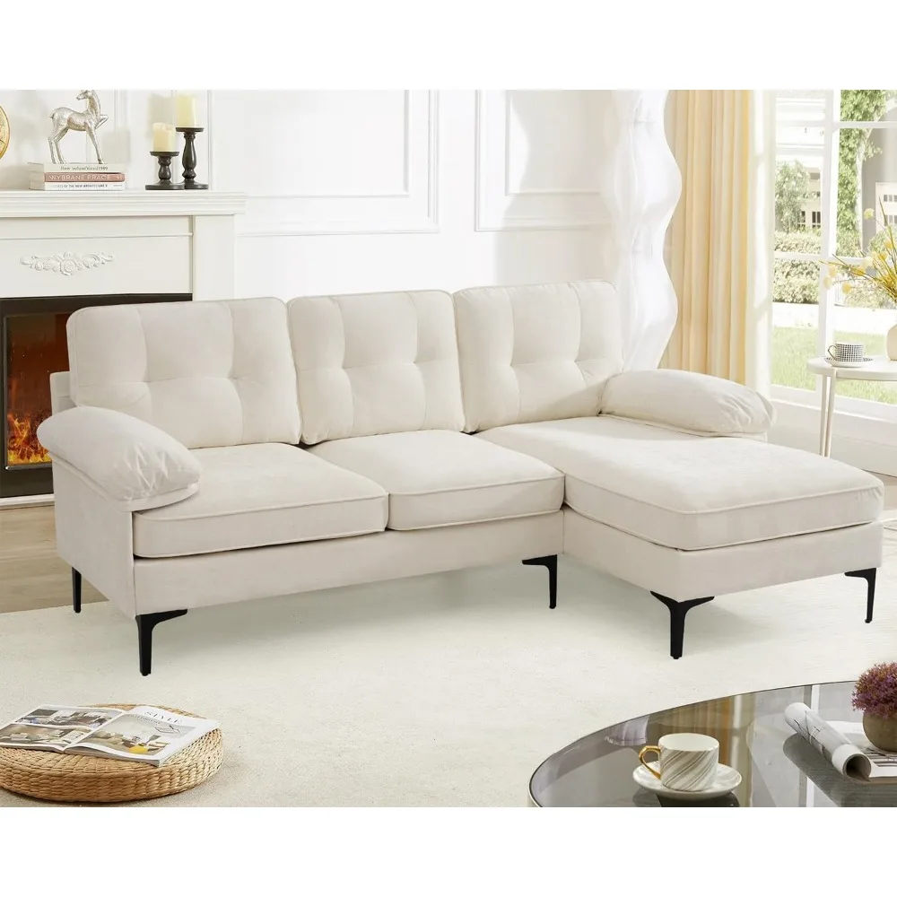 83 "Chenille l Form Cabrio Sofa, moderne Sofa Couch für Wohnzimmer, 3-Sitzer bequemes Sofa Schnitt mit reversiblen breiten Chaiselongue