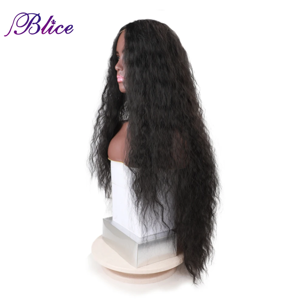 Blice Synthetic Long Wig 4*1 Lace Middle Part Wavy Wigs For Female Cosplay Party Wig 30Inch Black Women Natural Curly