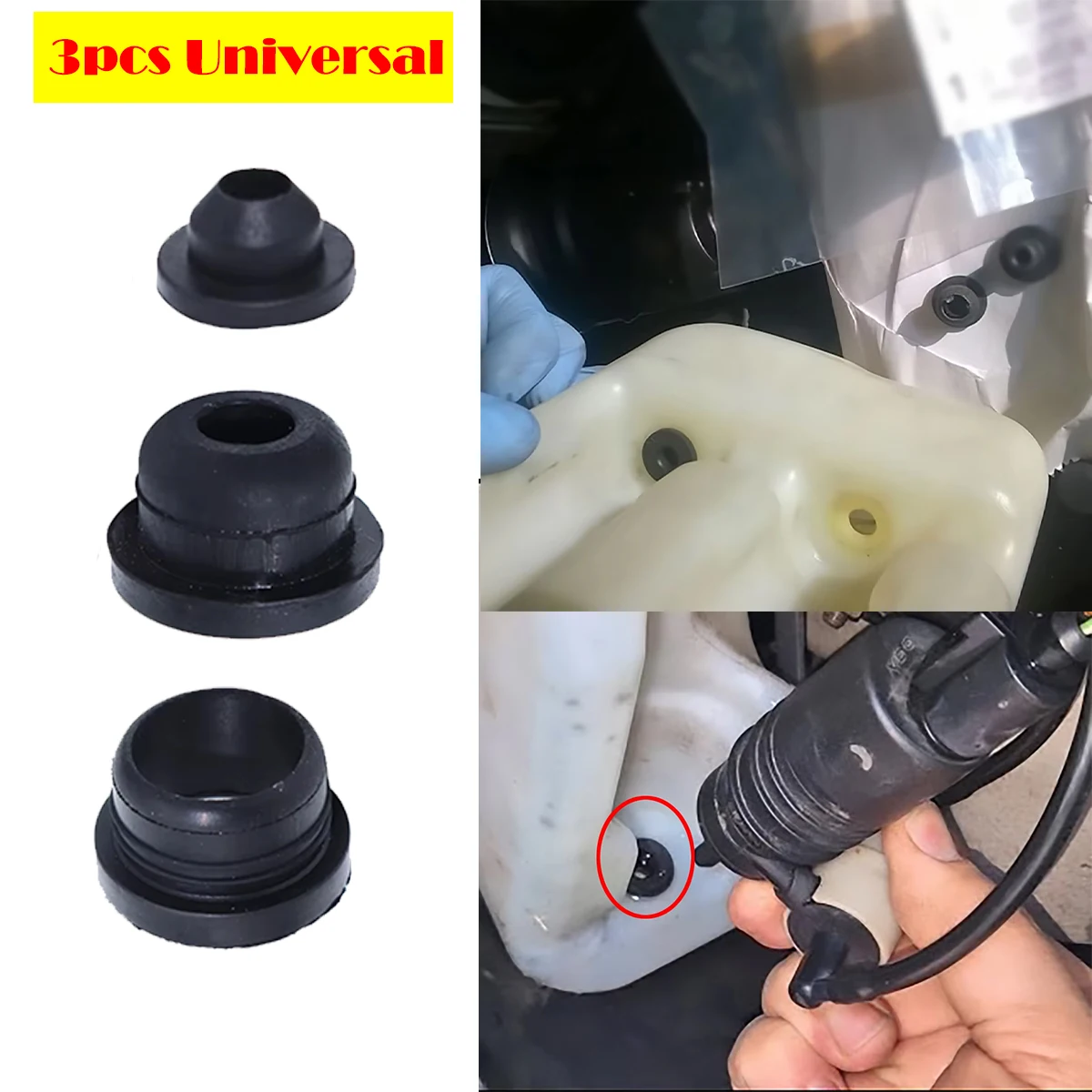 3pc/kit Universal Washer Pump Grommets Windscreen Windshield Headlight Rubber Seal plug Gasket Reservoir Water Bottle Leaking