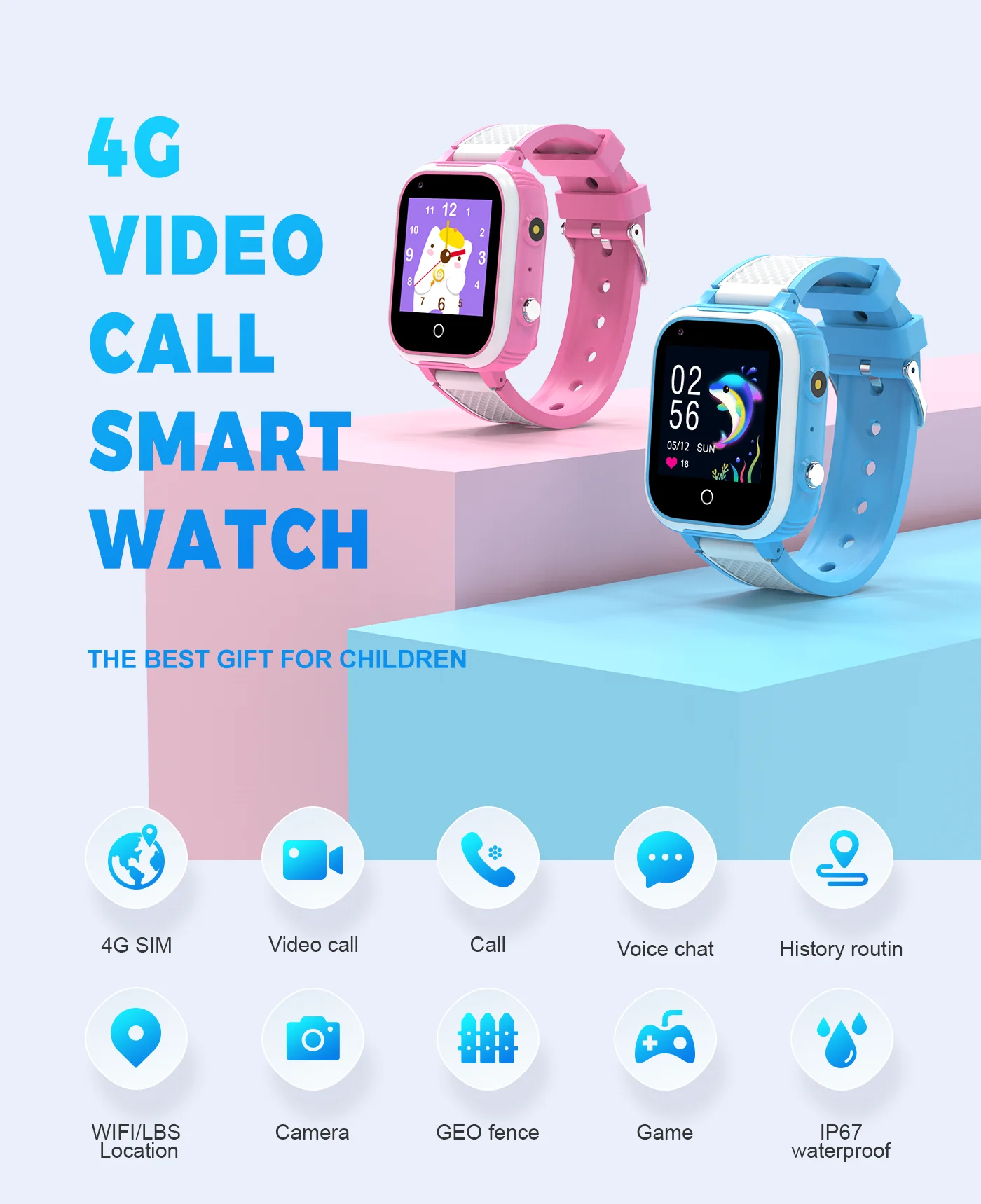 

4G Smart Watch kids GPS&WIFI&LBS Multiple Accurate Positioning Video Call SOS IP67 Waterproof Camera Monitor Tracker for gift