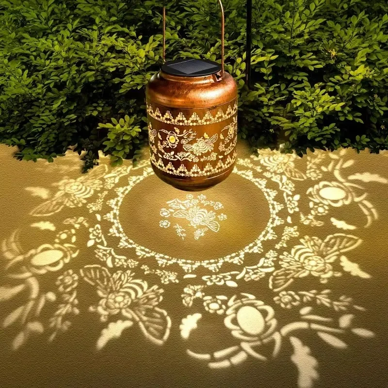 Bee Solar Lanterns Outdoor Hanging Waterproof Bee Garden Decor  Mom Grandma Ironwork Hollow Metal Solar Lights Decor