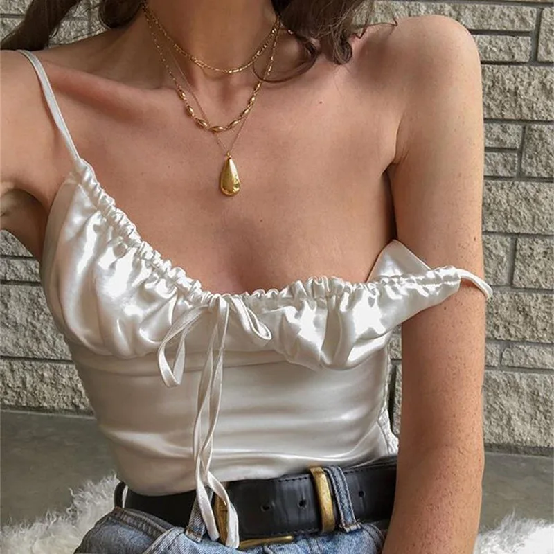 

Sweet and lovely women's cut top, white sleeveless slim fit vest, summer new Y2K pleated high street casual women's top vest