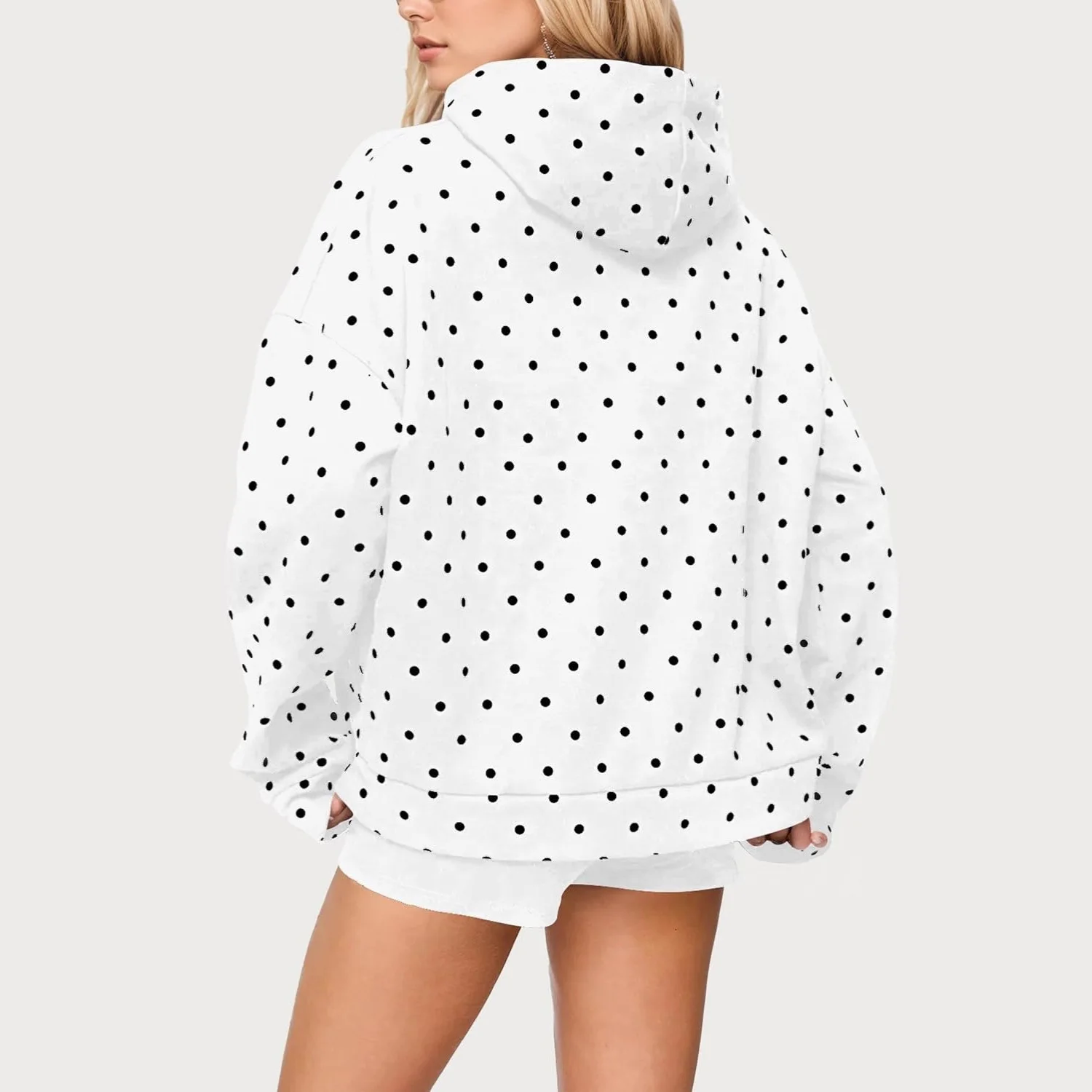 Felpa con cappuccio ampia stampata a pois versatile casual alla moda autunno e inverno stile INS da donna