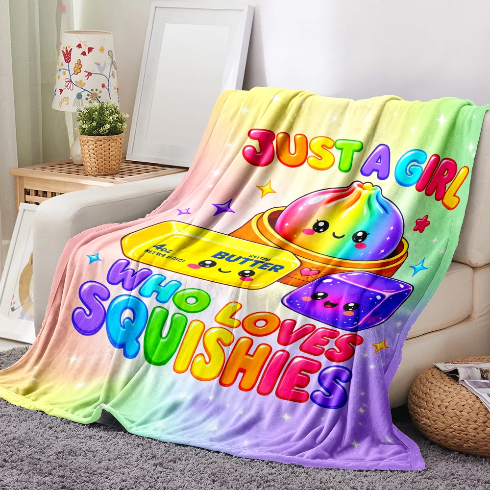 1PC Rainbow Bun and Butter Print Blanket-Made of soft fluffy flannel, perfect for a sofa or bed. Ideal for fun themed room decor