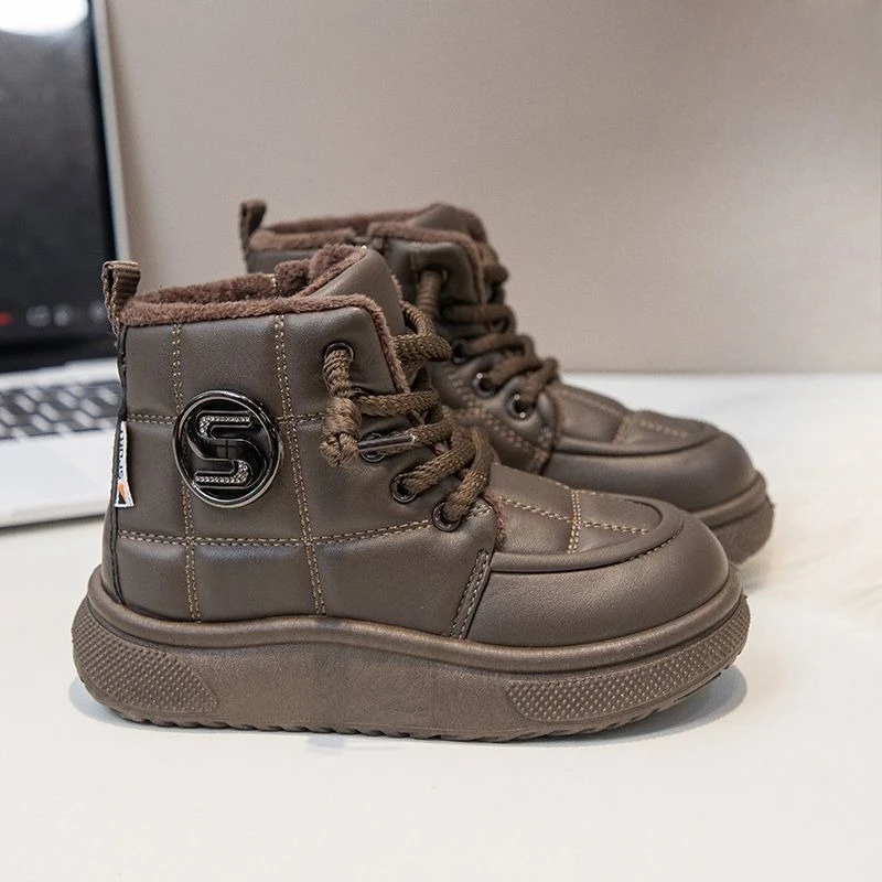 Осень 2026, детские зимние ботинки среднего кроя, теплая противоскользящая зимняя обувь на флисовой подкладке для мальчиков и девочек, прочная TPR подошва