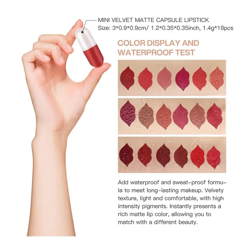 Portable Capsule Lipstick Set - 18Pcs Mini Waterproof Matte Lipsticks - view 6