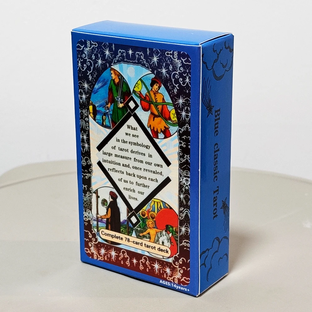 Blaues klassisches Tarot-Deck – 10,3 x 6 cm, 78 Karten, traditionelle Waite-Bilder mit himmlischer Mandala-Rückseite, einzigartiges Sternenrand-Design