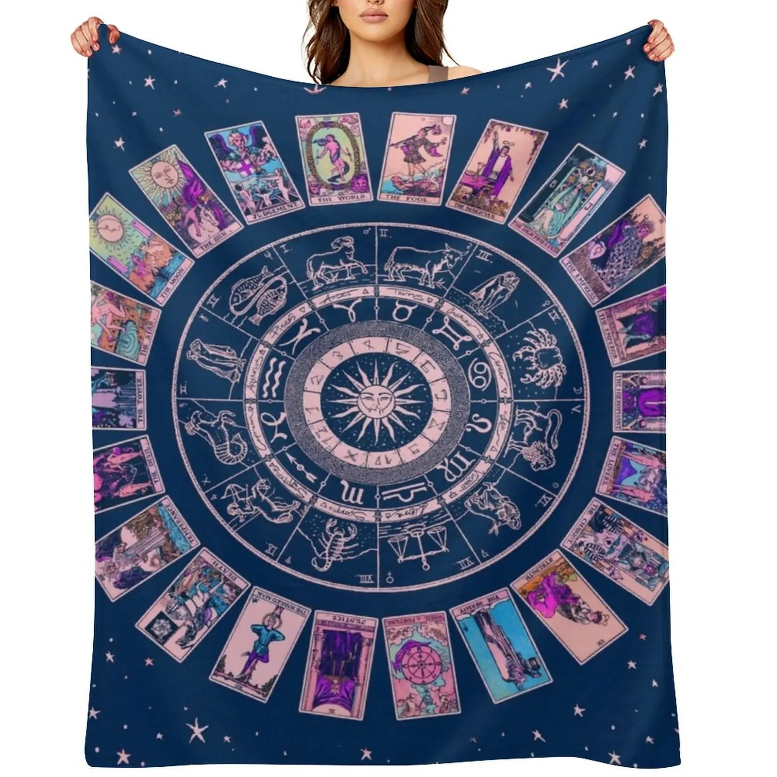 

Pastel Goth Zodiac, Astrology Chart & the Major Arcana Tarot Throw Blanket Luxury Throw Thin Sleeping Bag Hairy Blankets