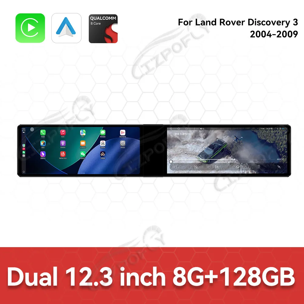 

Двойной 12,3-дюймовый автомобильный радиоприемник для Land Rover Discovery 3 2004-2009 Android 13 CarPlay GPS-навигация Мультимедийный плеер Головное устройство Авто