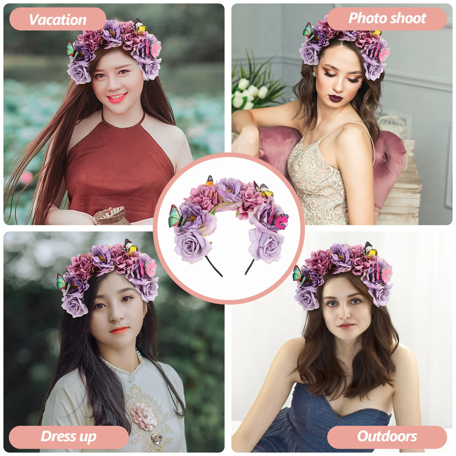 

Simulated Flower Headband Bohemian Butterfly Hair Accessory Vacation Party Floral Fascinator Halloween Prom Headpiece