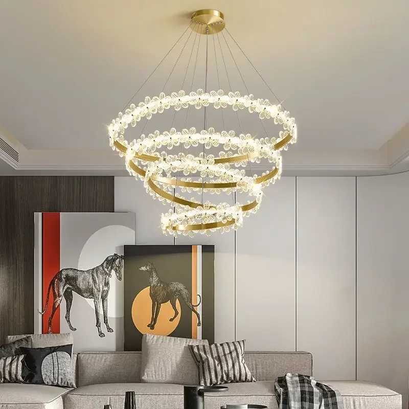 Nordic Light Luxury K9 Krystal Chandelier Petal Ring LED  Living Room  Personality Home Decoration