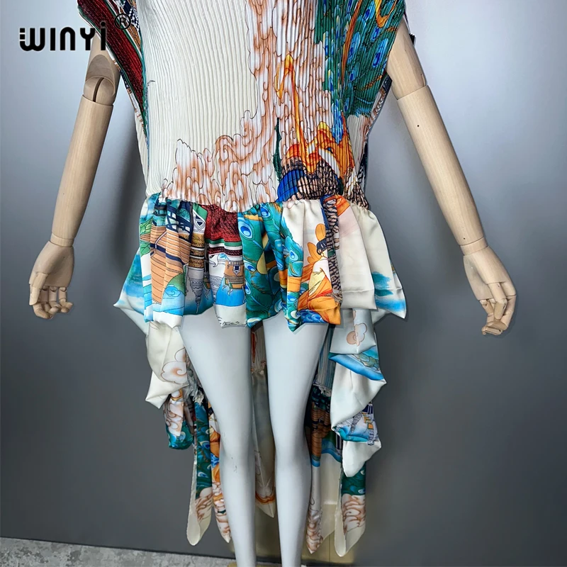 WINYI summer Pleated Elastic party dress elegant beach cover up maxi kaftan abaya dubai luxury party dresses boho evening dress